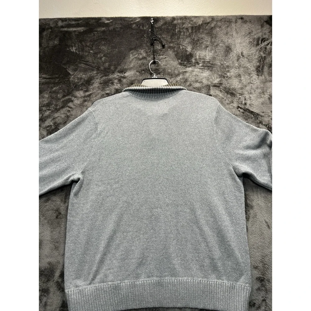 Eddie Bauer Men's XL Cotton Quarter Zip Pullover Gray Rib Knit Sweater